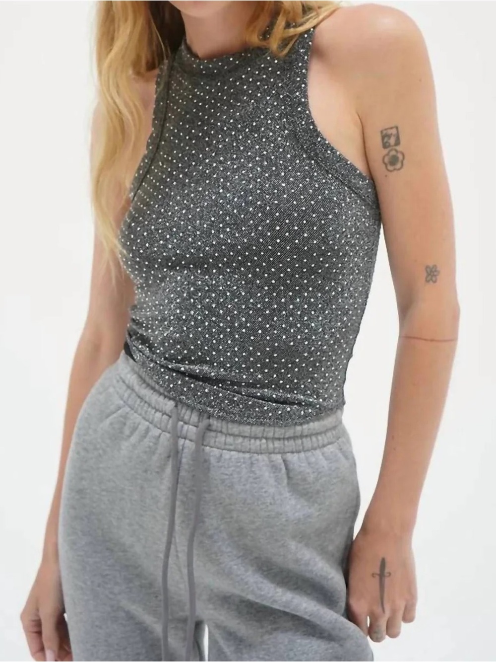 NWT LNA- Detra Rhinestone Tank Silver Size M